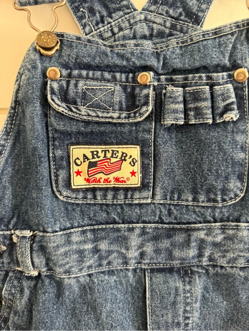 Vintage Carters Denim Overalls Shortalls Size 4T Patriotic Flag Classic